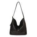 Bolso tote retro negro brillante de gran capacidad y estilo hobo minimalista para oficina - Negro