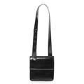 Minimalist black patent leather messenger bag with adjustable strap and silver buckle - Black