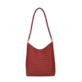 Large dark red woven leather hobo bag with a minimalist slouchy tote design and gold hardware - Red