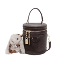 Dunkelbraune matte Eimertasche aus Leder mit Gold-Reißverschluss und Plüsch-Hasen - Mit Anhänger / Kaffeebraun