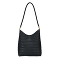 Schwarze gewebte Hobo-Schultertasche für Damen mit minimalistischem Retro-Design und Goldteilen - Schwarz