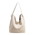 Elegante borsa a secchiello hobo beige in pelle martellata con fibbia circolare - Bianco
