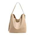 Borsa a secchiello hobo beige minimalista con trama litchi e pelle morbida - Cachi Chiaro