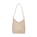 Minimalistische beige Schultertasche mit Webmuster und halbmondförmigem Design - Weiß