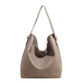 Borsa hobo marrone caffè in pelle litchi a grande capacità con fibbia rotonda laterale - Grigio elefante