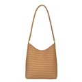 Braune Tragetasche mit Flechtstruktur, schmalen Schultergurten und Goldmetall-Details - Khaki
