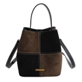 Bolso tipo cubo retro de patchwork con paneles de ante en contraste y costuras blancas - Verde Oscuro
