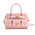 Borsa a mano in pelle intrecciata rosa con tripla tasca frontale e chiusura dorata - Rosa