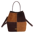 Bolso tipo cubo vintage de ante esmerilado bicolor marrón con asa superior - Marrón Café