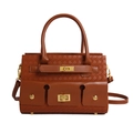 Borsa a mano marrone intrecciata con chiusure dorate e tracolla regolabile chic - Marrone