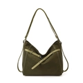 Mochila hobo retro en verde oliva oscuro con correas verde claro y detalles de ojales - Verde