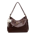 Large vintage dark brown faux leather tote bag with a cute white plush bear charm - Brown