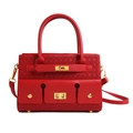 Elegante borsa a mano in pelle intrecciata rossa con tasche a patta e chiusura dorata - Rosso