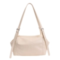 Elegante bolso bandolera color crema con textura de lichi premium y hebilla plateada - Blanco