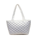 Bolso tote blanco perlado acolchado de gran capacidad con costuras de rombos - Blanco Roto