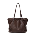 Große dunkelbraune Shopper-Tasche aus PU-Leder mit Nieten und Metallringen für Damen - Braun