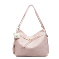 Pink large capacity vintage tote bag with adjustable strap and cute teddy bear charm - Pink