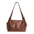 Bolso bandolera vintage marrón de piel sintética con hebillas metálicas plateadas ajustables - Marrón