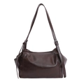 Bolso tote retro grande marrón oscuro con hebillas plateadas ajustables y cuero sintético suave - Marrón