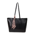 Klassische schwarze Vintage-Tragetasche mit elegantem Leoparden-Schal am Griff in groß - Schwarz