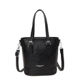 Bolso tipo cubo negro brillante con herrajes plateados y correa ajustable - Negro