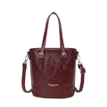 Bolso tipo cubo vintage burdeos en cuero encerado con herrajes plateados y asa - Rojo