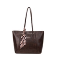 Große kaffeebraune Shopper-Tasche aus Vintage-Leder mit Leopardenmuster-Halstuch - Braun