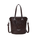 Bolso bombonera retro marrón oscuro en piel sintética encerada con herrajes plateados - café