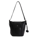 Bolso tipo cubo negro en cuero sintético liso con detalle de cordón y bola - Con Colgante / Negro