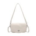 Ivory white lychee grain leather crossbody bag with silver rotating metal lock - White
