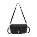 Bolso bandolera clásico de piel negra con motivo de lichi y cierre giratorio plateado - Negro