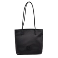 Chic black pleated tote bag for women with minimalist vertical texture and shoulder strap - Black