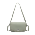 Pale green lychee pattern leather shoulder bag with silver metal turn lock and double straps - Green