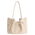 Minimalistische roomwitte leren shopper met geknoopte riem en een zachte lederen textuur - Wit
