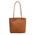 Caramel brown large capacity tote bag with pleated texture and stylish square buckle detail - Brown