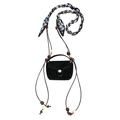 Mini black suede crossbody bag with ethnic braided shoulder strap and wooden bead accents - Black