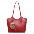 Bolso tote vintage grande de cuero sintético rojo oscuro con colgante de perro - Con Colgante / Rojo