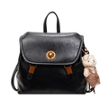 Sac à dos vintage en cuir PU noir avec fermoir doré et un adorable charm d'ours en peluche - Avec Pendentif / Noir
