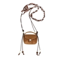 Brown suede mini crossbody bag with wooden beads and stylish geometric woven strap - Brown