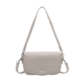 Light grey pebble leather shoulder bag with silver swivel lock and detachable strap - Gray