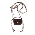 Mini brown suede crossbody bag with decorative beaded cords and woven heart pattern strap - Brown