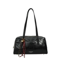 Borsa sottobraccio in pelle verniciata nera lucida con spalline sottili e ciondoli tessuti - Nero