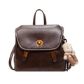 Sac à dos rétro femme en cuir PU marron foncé avec fermoir doré et ours en peluche - Avec Pendentif / Marron
