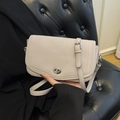 Schicke beige Schultertasche aus genarbtem Leder mit silbernem Drehverschluss - Grau