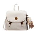 Sac à dos vintage en cuir blanc crème avec fermoir doré et pendentif ourson - Avec Pendentif / Blanc Cassé