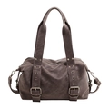 Grande borsa tote retrò in ecopelle marrone scuro con manici robusti e fibbie in metallo - Marrone