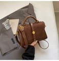 Borsa a mano vintage marrone in pelle scamosciata con eleganti dettagli dorati - Marrone