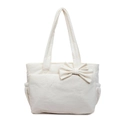 Bolso tote acolchado blanco crema con lazo grande y bolsillos laterales elásticos - Blanco Roto