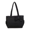 Bolso tote negro grande con lazo y bolsillos laterales elásticos para uso diario - Negro