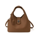 Dunkelbraune Handtasche aus Leder mit Litschi-Muster, Drehverschluss und Schultergurt - Braun